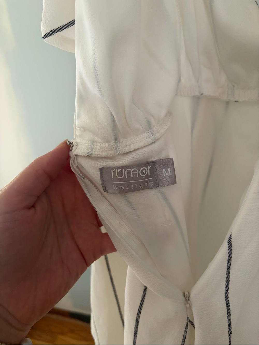 White Striped Ruffle Front Romper - Picture 3 of 3